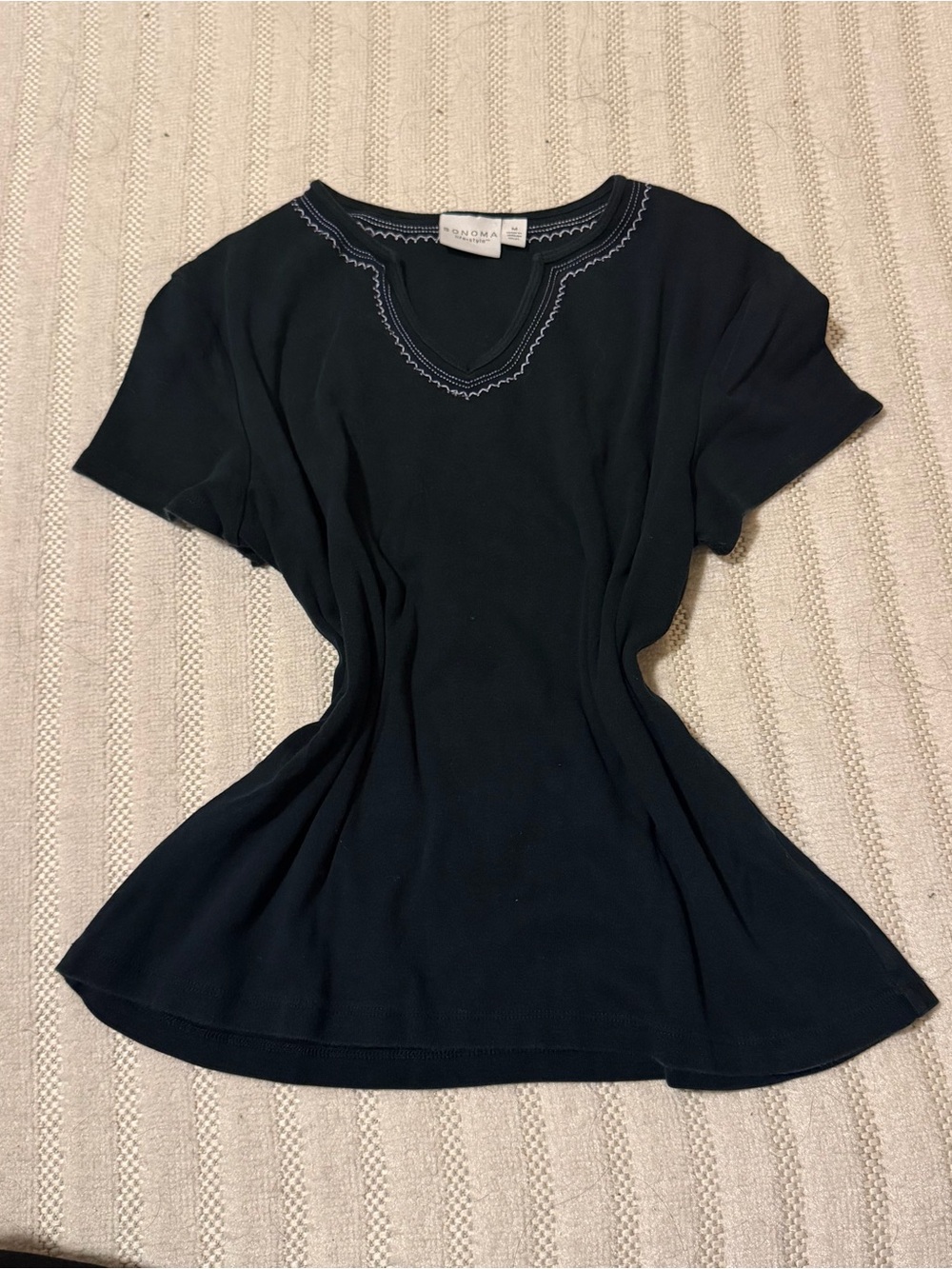 Sonoma black Short Sleeve Scoop Neck Top with Contrast Stitching